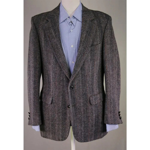 Harris Tweed JG Hook Vintage Blue/Gray Striped Heavy Scottish Wool Blazer 40R - Picture 2 of 9